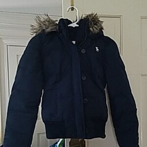 Abercrombie & Fitch Blue Puffer Jacket with Fur Trim